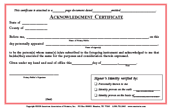 Utah Acknowledgment Notarial Certificate Pad