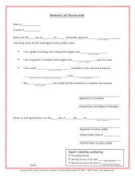 Utah Affidavit/Translator Notarial Certificate Pad