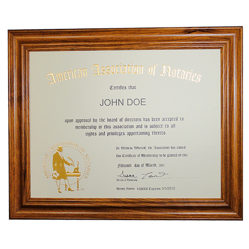 AAN Membership Certificate Frame - Utah